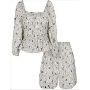 River Island Cream Floral Shirred Top & Shorts F-0170